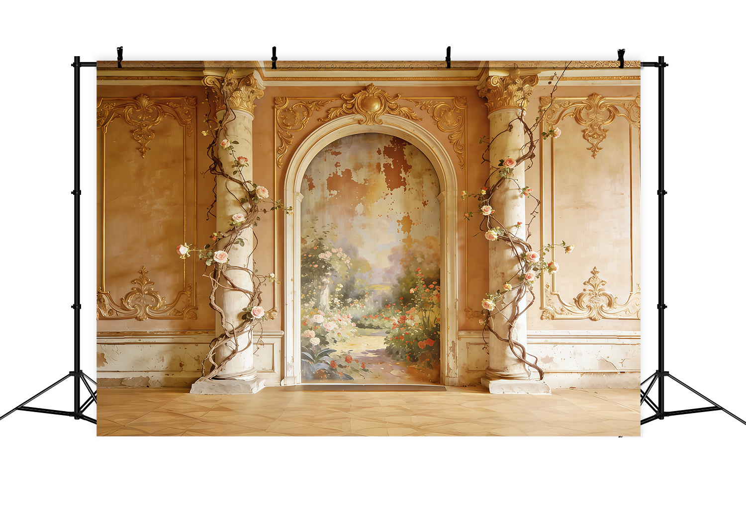 Fond Fête des Mères Floral Rococo Fresque Jardin Doré Arche CSH63-89