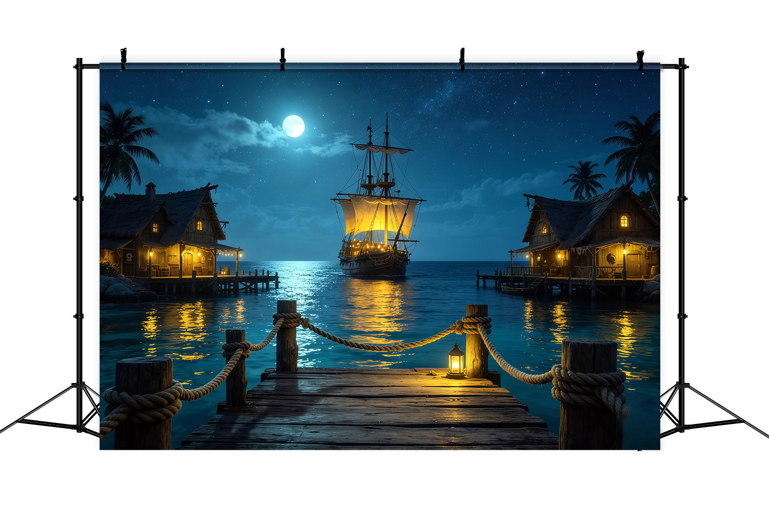 Fond Caraïbes Port Pirate au Clair de Lune Voilier Été CSH64-78