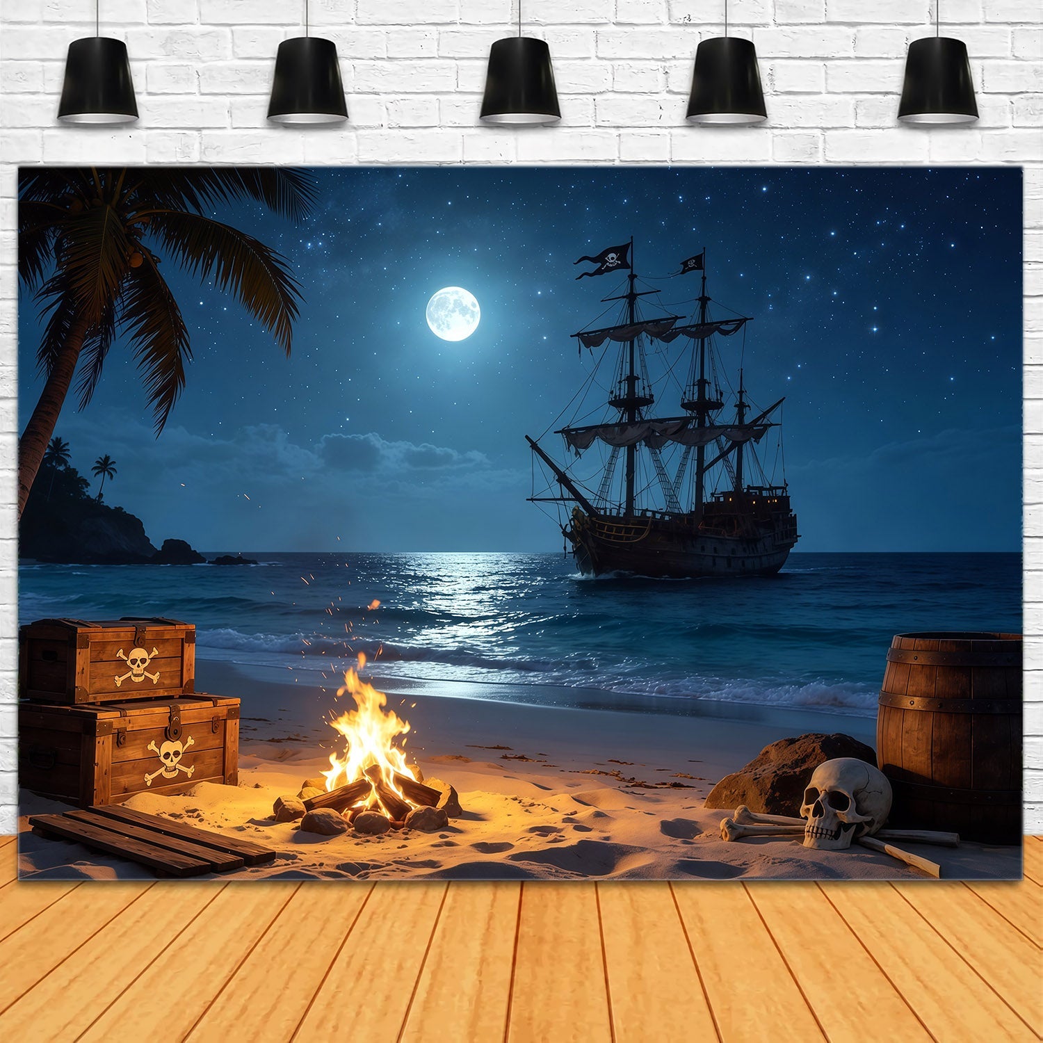 Fond Caraïbes Plage Pirate Tropicale Feu de Camp Trésor Été CSH64-79