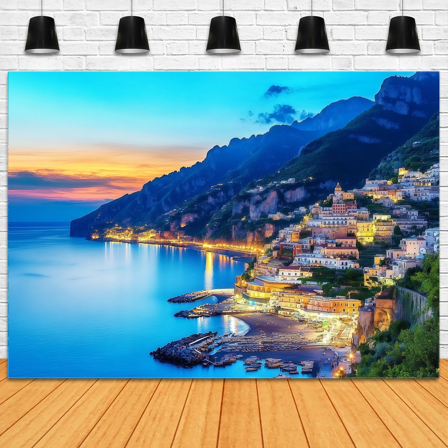 Fond Côte Amalfitaine Village de Positano Vue Coucher de Soleil Été CSH64-82