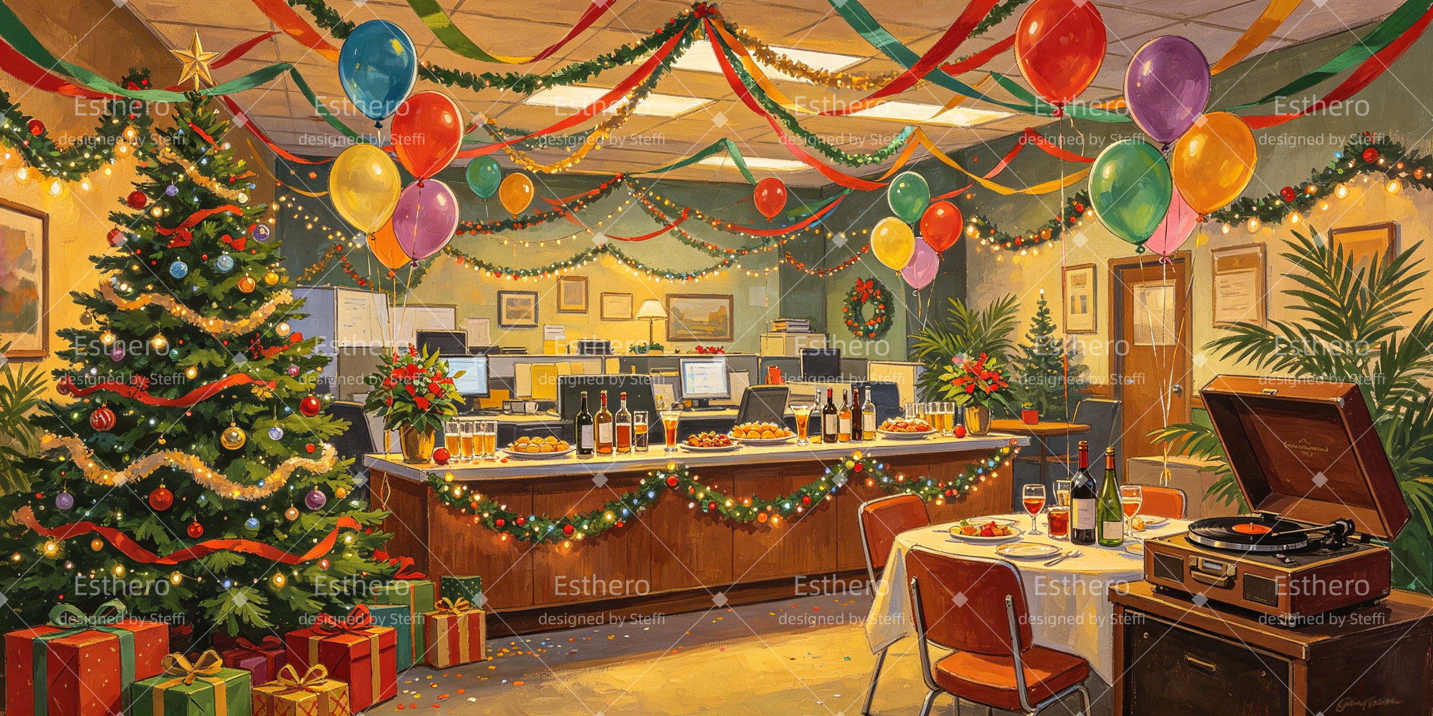 Toile de Fond de Noël Fête de Bureau Décor de Théâtre CSH66-T16
