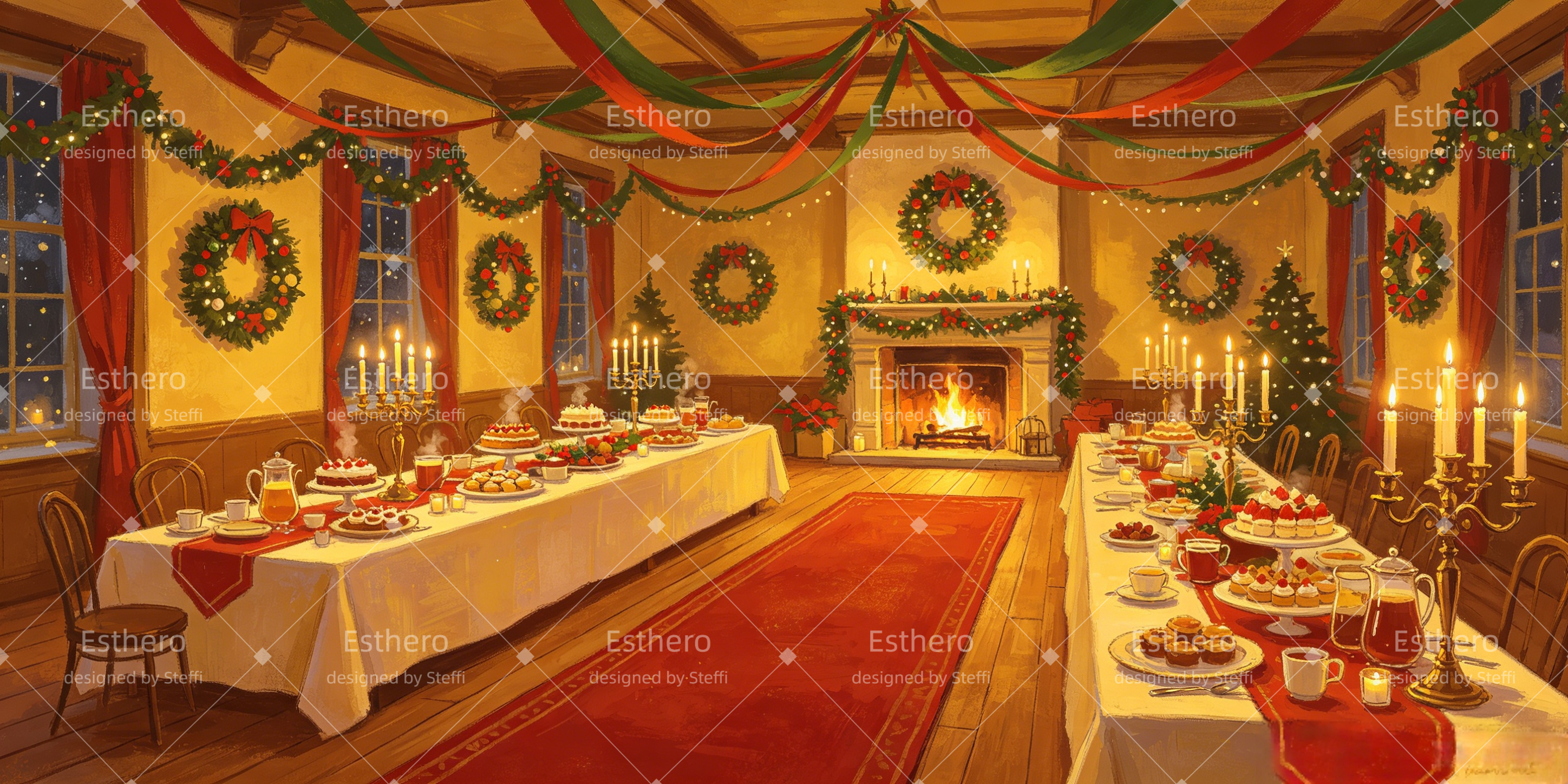 Décor de scène de Noël Salle de banquet de Noël Décor de théâtre CSH66-T67