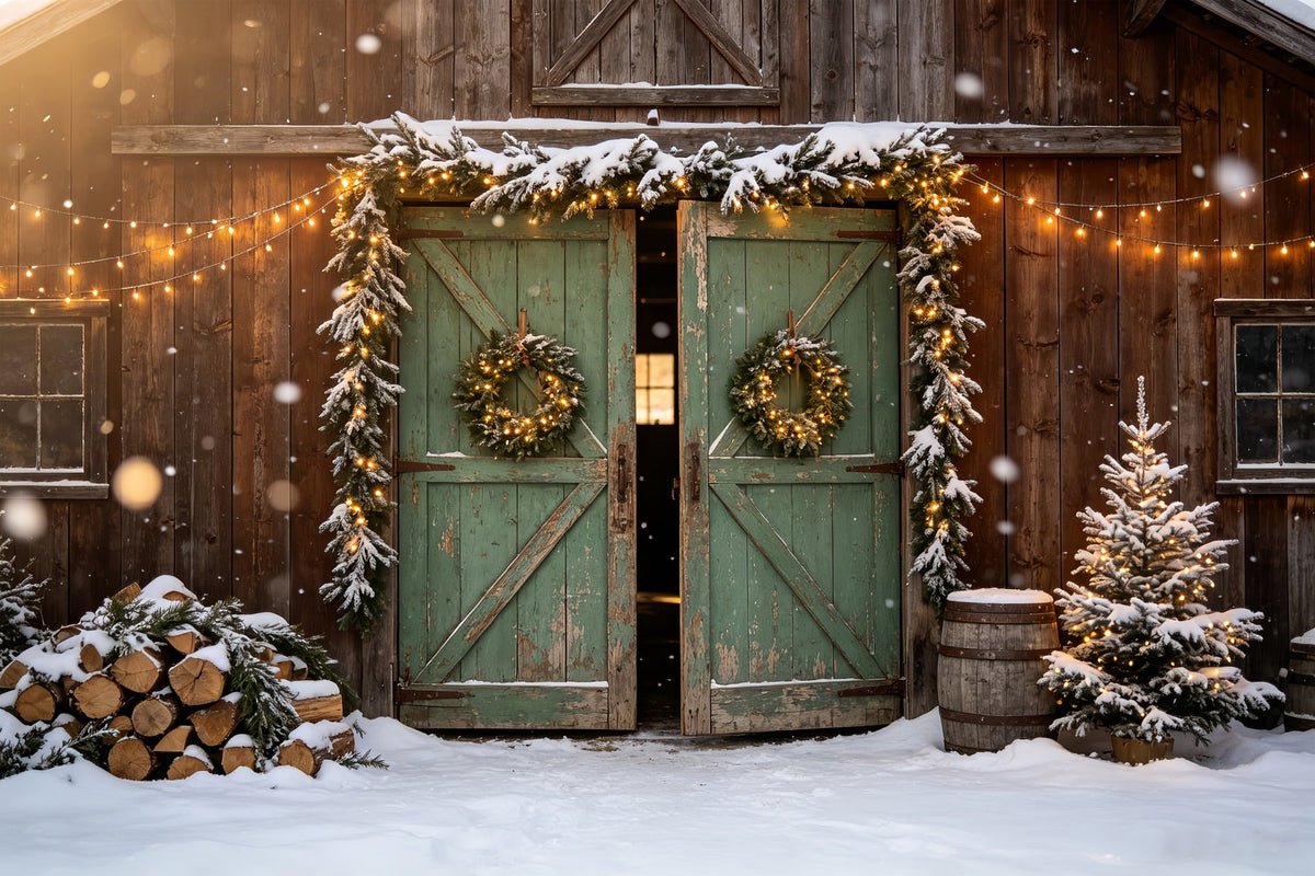 Décors De Noël Rustiques Décoration De Porte De Grange En Bois Décors Photographiques De Noël CSH68-100