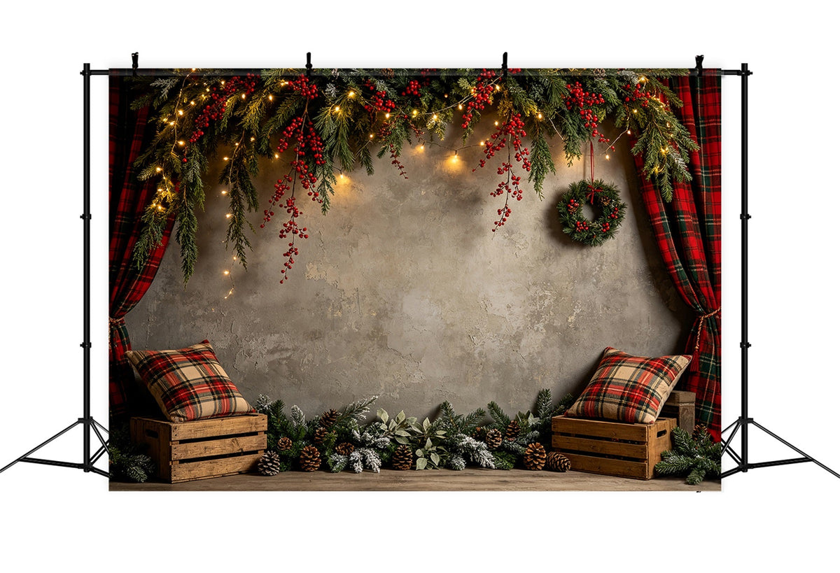 Décor Mural De Noël Mur De Guirlande À Carreaux Rustiques Fond Photo De Noël CSH68-60