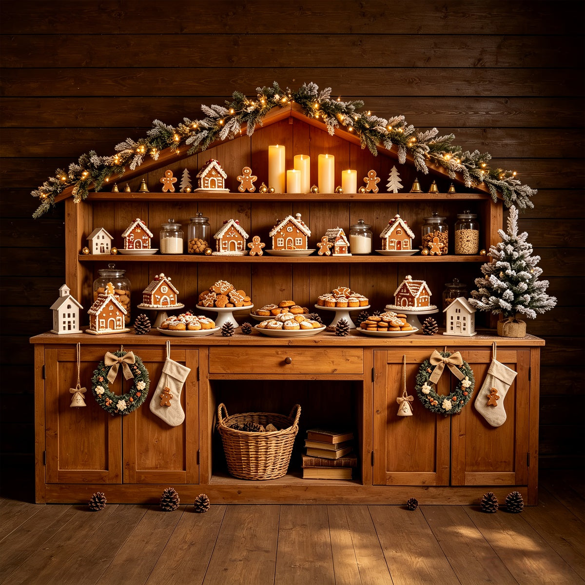 Décor De Boulangerie De Noël Étagère Cabane En Pain D'Épice Décors Photo De Noël CSH68-69