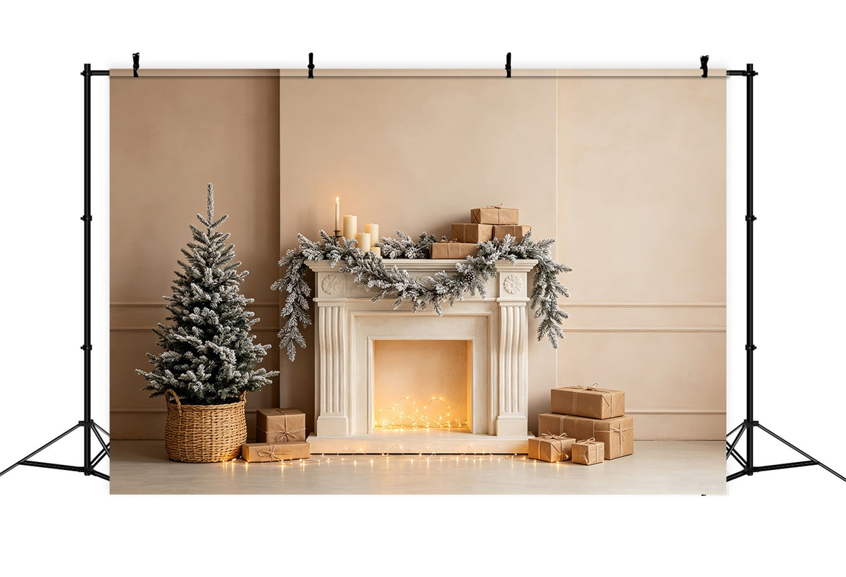 Fond Blanc De Noël Guirlande De Cheminée Enneigée Décor De Noël Intérieur CSH68-72