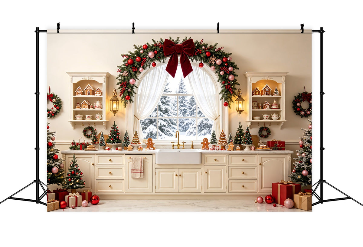 Décor De Cuisine De Noël Guirlande De Cheminée Enneigée Décors De Studio De Noël CSH68-76