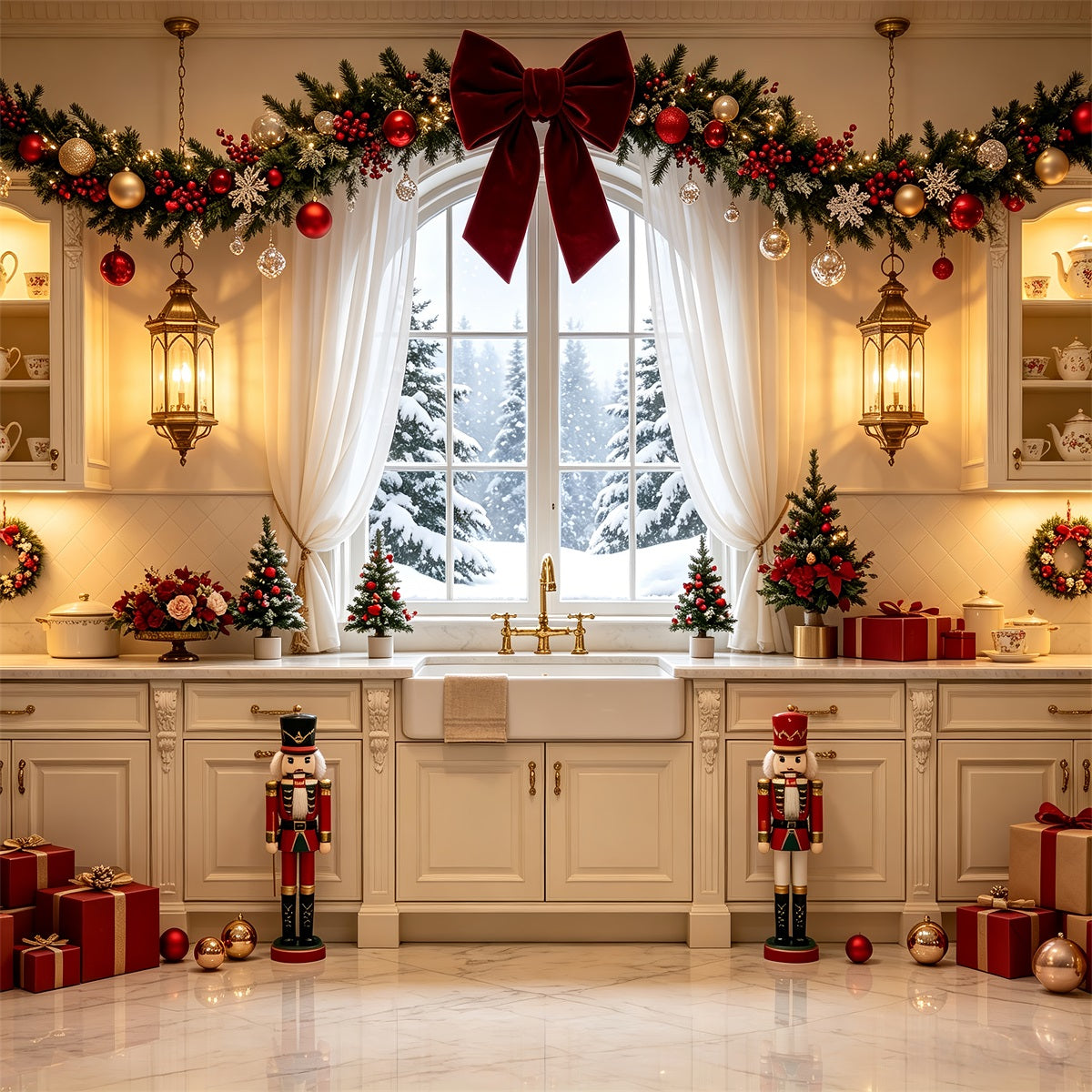 Décor De Noël Pour La Cuisine Présentoir De Boîte Cadeau Rouge Décor De Noël Pour Studio CSH68-77