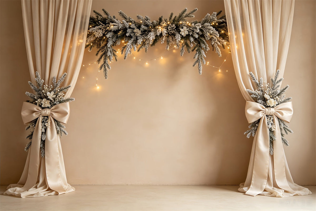 Fond De Noël Simple Rideau Élégant À Guirlande Enneigée Décor Intérieur De Noël CSH68-81