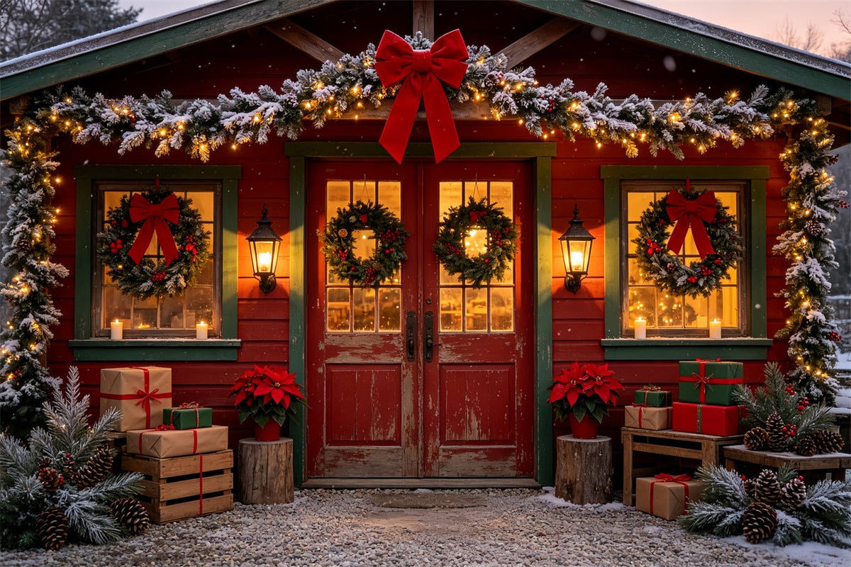 Décor De Cabane De Noël Décoration De Porte De Maison Rustique Toiles De Fond En Mousseline De Noël CSH68-88