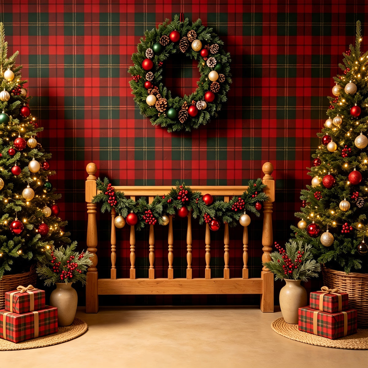 Tête De Lit De Noël Décoration De Chambre De Noël À Carreaux Décors Photo De Noël CSH68-92