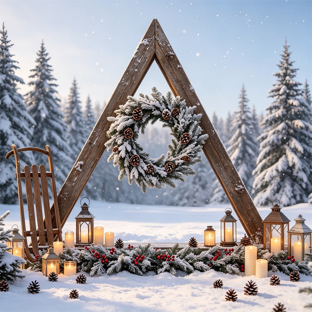 Forêt De Noël En Toile De Fond Arche De Forêt Enneigée Décors Photographiques De Noël CSH68-96