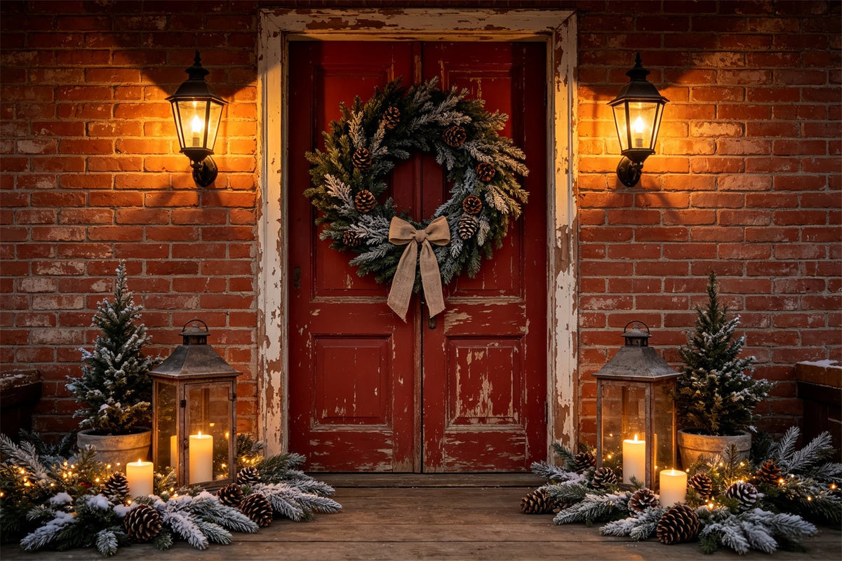 Décor De Maison De Noël Entrée Avec Couronne De Porte En Briques Décor Mural De Noël CSH68-99