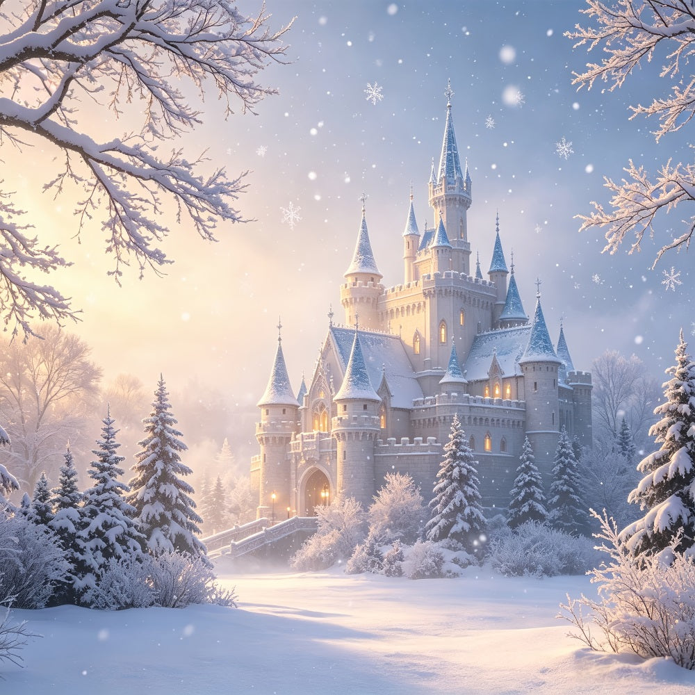 Décor De Noël Féérique Château Enneigé Forêt D'Hiver Décors De Studio De Noël CSH69-13