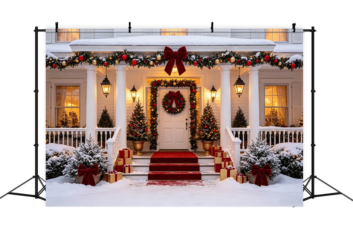 Décor De Maison De Noël Élégant Porche D'Entrée Enneigé Fond Mural De Noël CSH69-16
