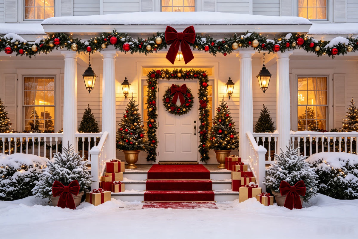 Décor De Maison De Noël Élégant Porche D'Entrée Enneigé Fond Mural De Noël CSH69-16