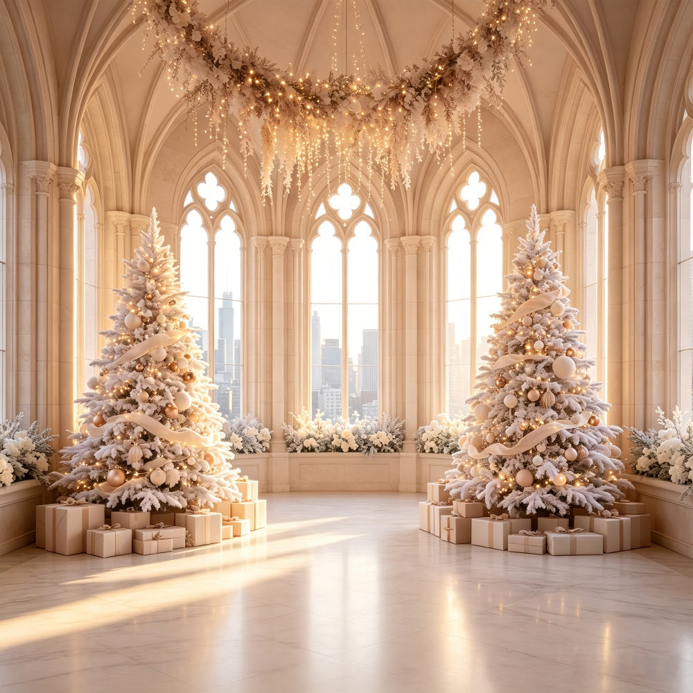 Décor De Noël Victorien Salle De La Cathédrale Blanche Fond De Noël Professionnel CSH69-20