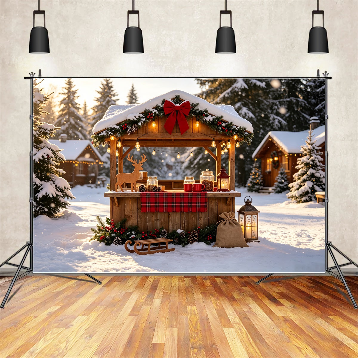 Décor De Noël Enneigé Stand De Marché Rustique D'Hiver Décors De Noël CSH69-27