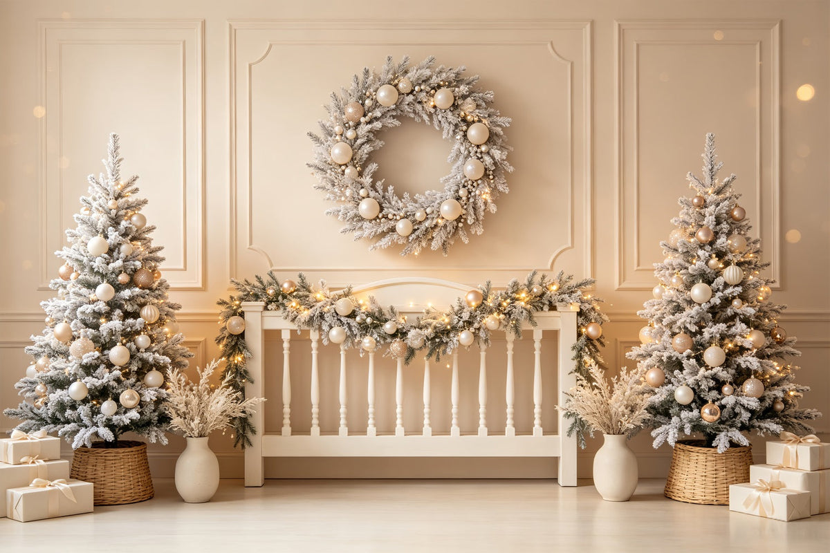 Tête De Lit De Noël Couronne Ivoire Givrée Décors Photo De Noël CSH69-29