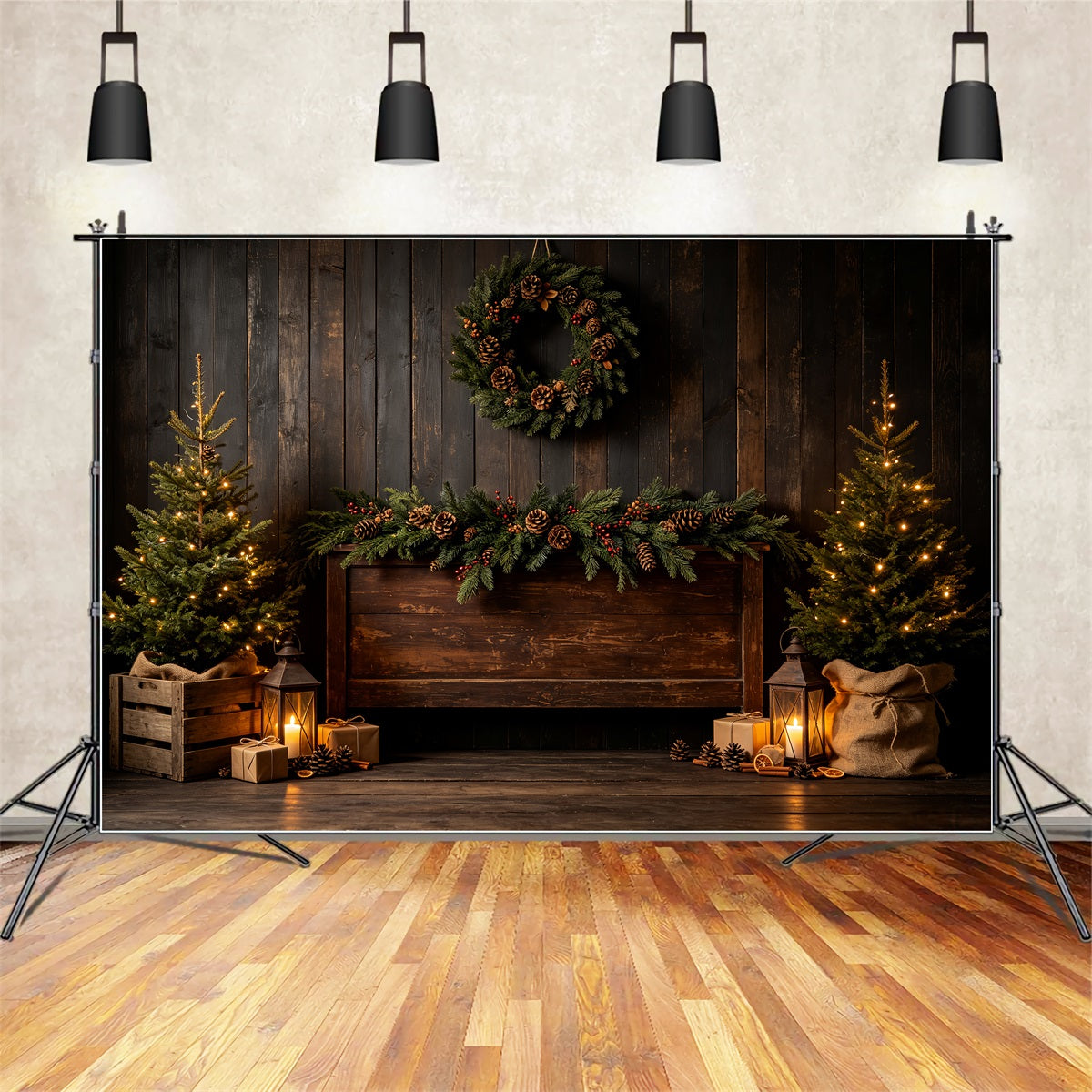 Fond De Noël En Bois Lanterne Rustique En Pin Décor De Noël CSH69-30
