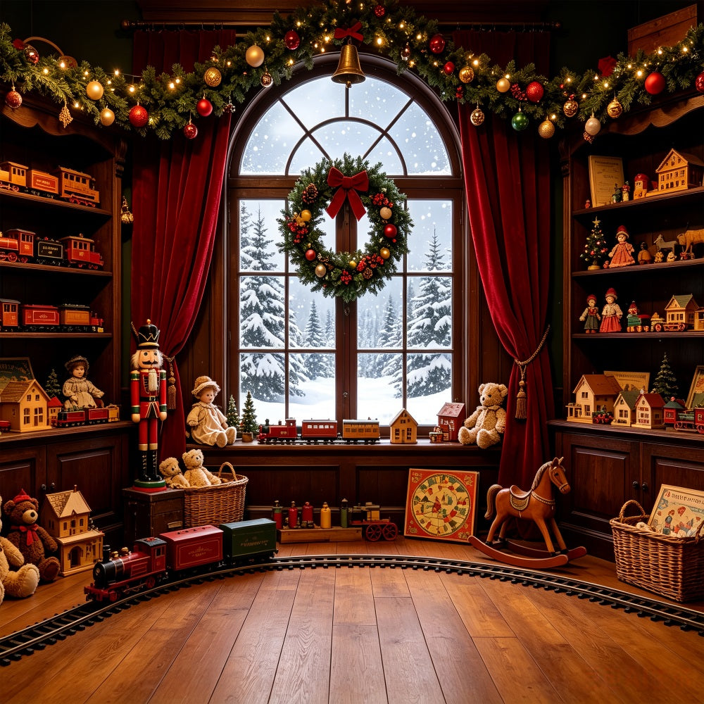 Décor De Noël Vintage Fenêtre De La Chambre Du Train Miniature Grandes Toiles De Fond De Noël CSH69-35