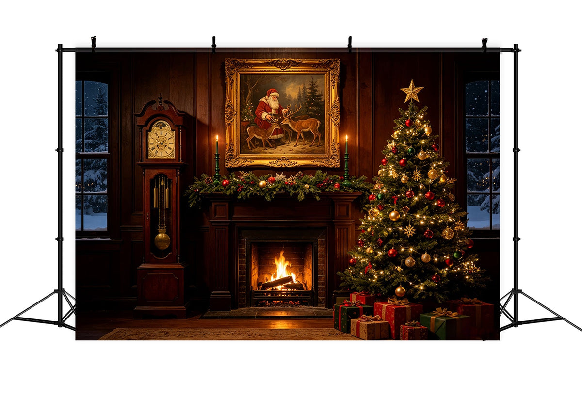 Cheminée De Noël En Toile De Fond Salle De La Cheminée Avec Le Portrait Du Père Noël Grand Décor De Noël CSH69-38