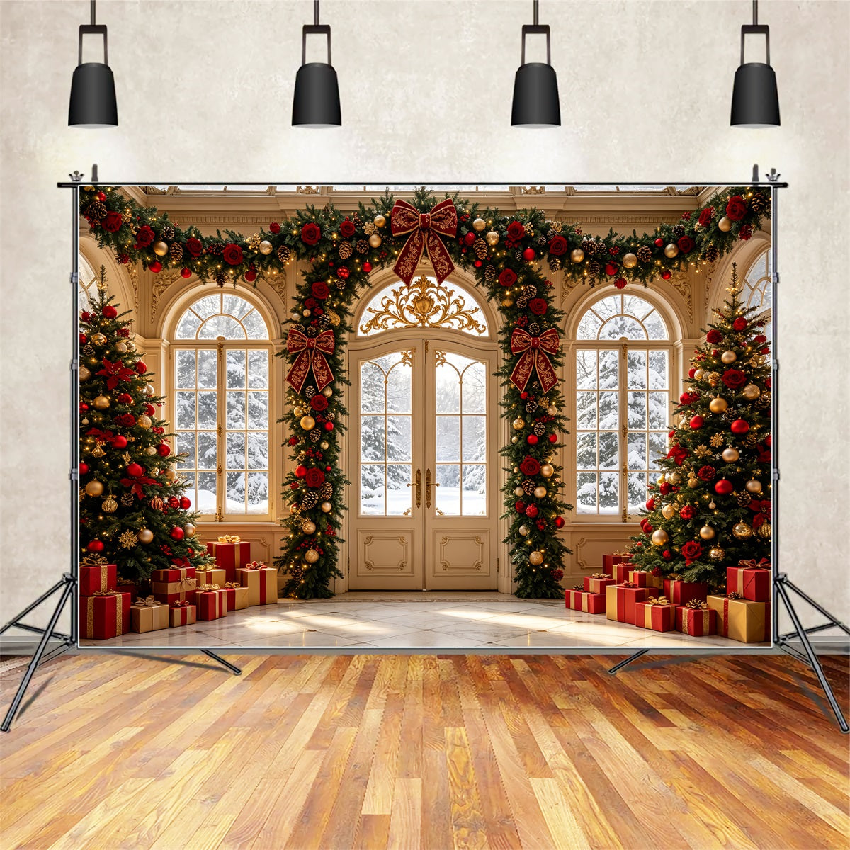Décor De Noël Pour Salon Entrée Principale De La Guirlande De Roses Décors Muraux De Noël CSH69-43