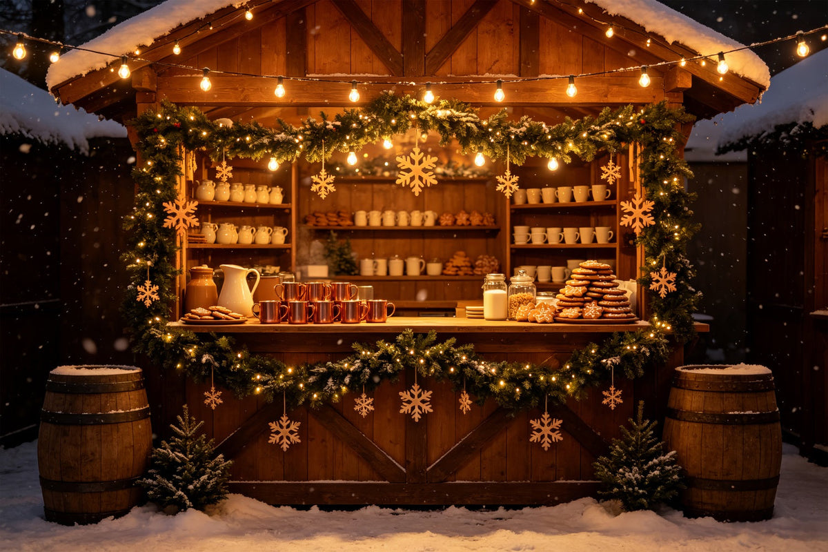Décor De Noël D'Hiver Stand De Marché De Biscuits Flocons De Neige Fond Photographique De Noël CSH69-45