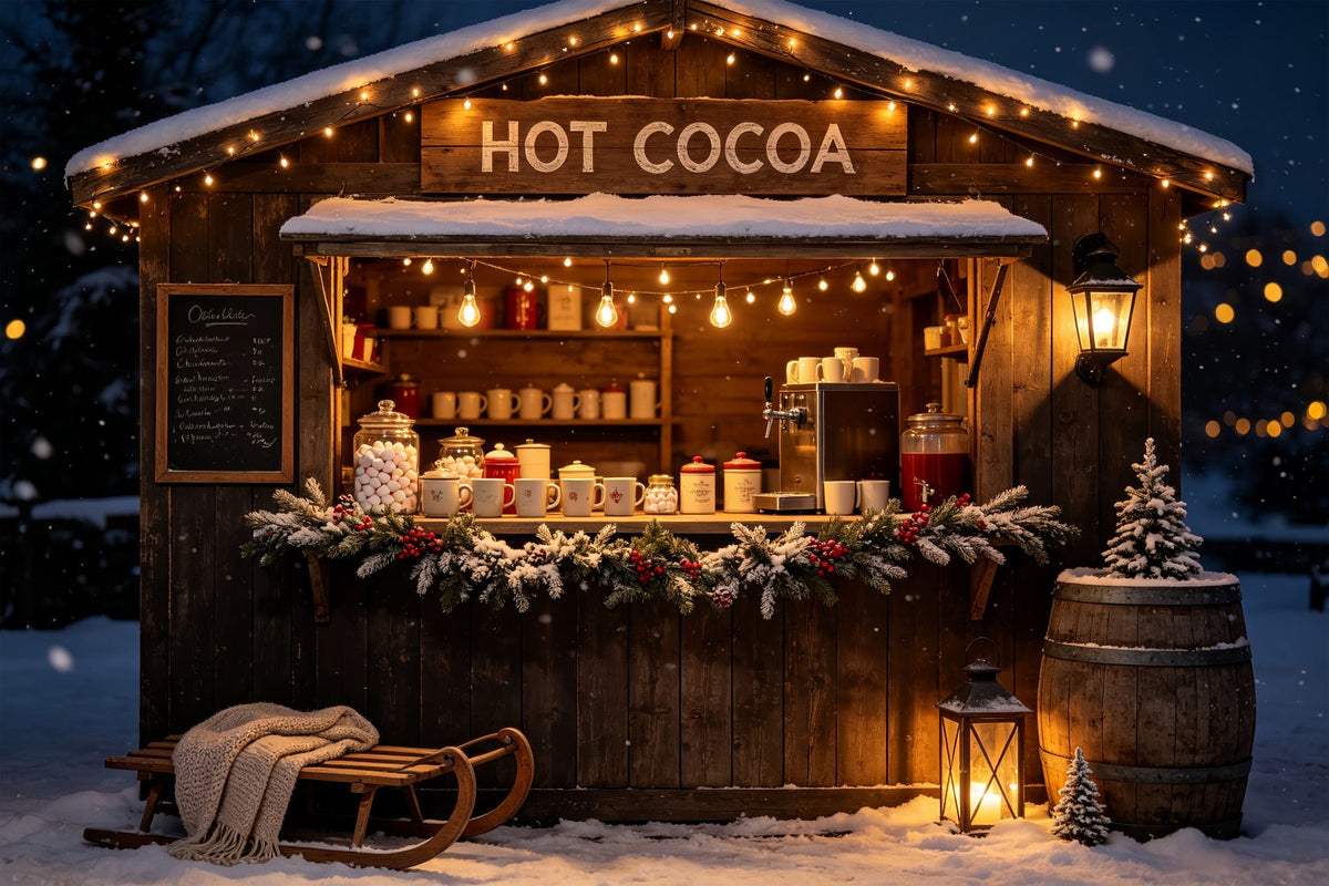 Décor De Magasin De Noël Stand De Chocolat Chaud Rustique Décors Photo De Noël CSH69-5
