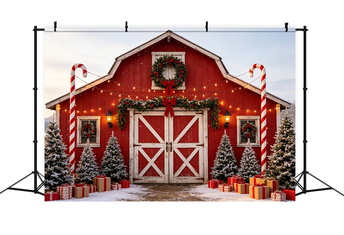 Décor De Ferme De Noël Entrée De La Grange Candy Cane Décors De Studio De Noël CSH69-50