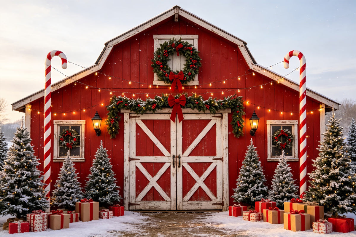 Décor De Ferme De Noël Entrée De La Grange Candy Cane Décors De Studio De Noël CSH69-50