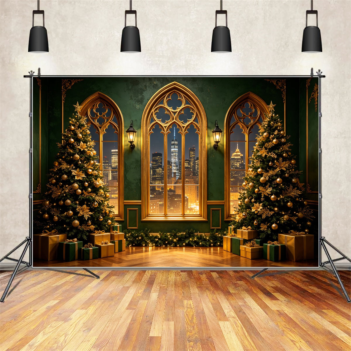 Décor De Noël Moderne Vue De La Ville Gothique Dorée Décor De Noël Pour Studio CSH69-51