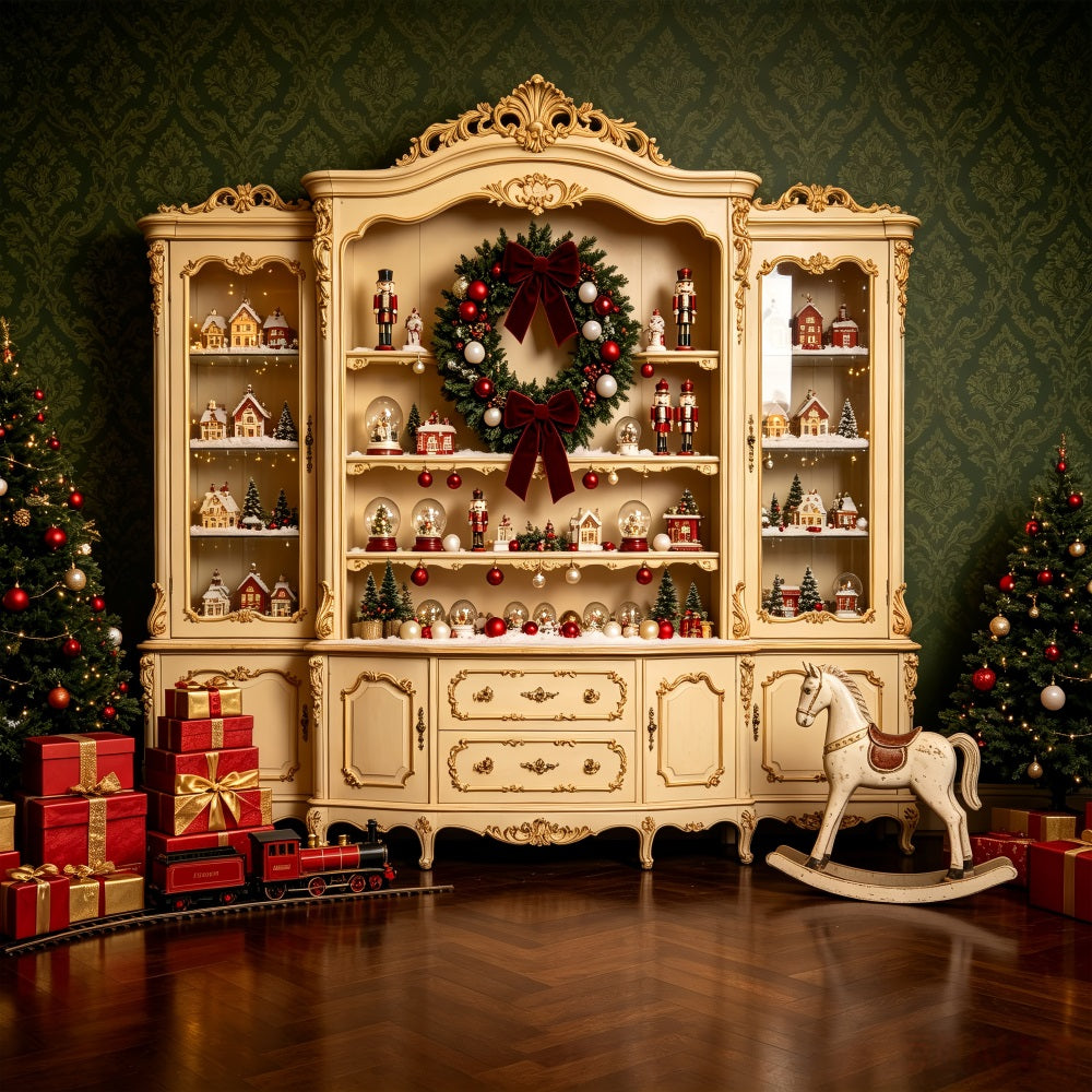 Décor De Noël Rustique Vitrine De Village Vintage Fond Mural De Noël CSH69-53