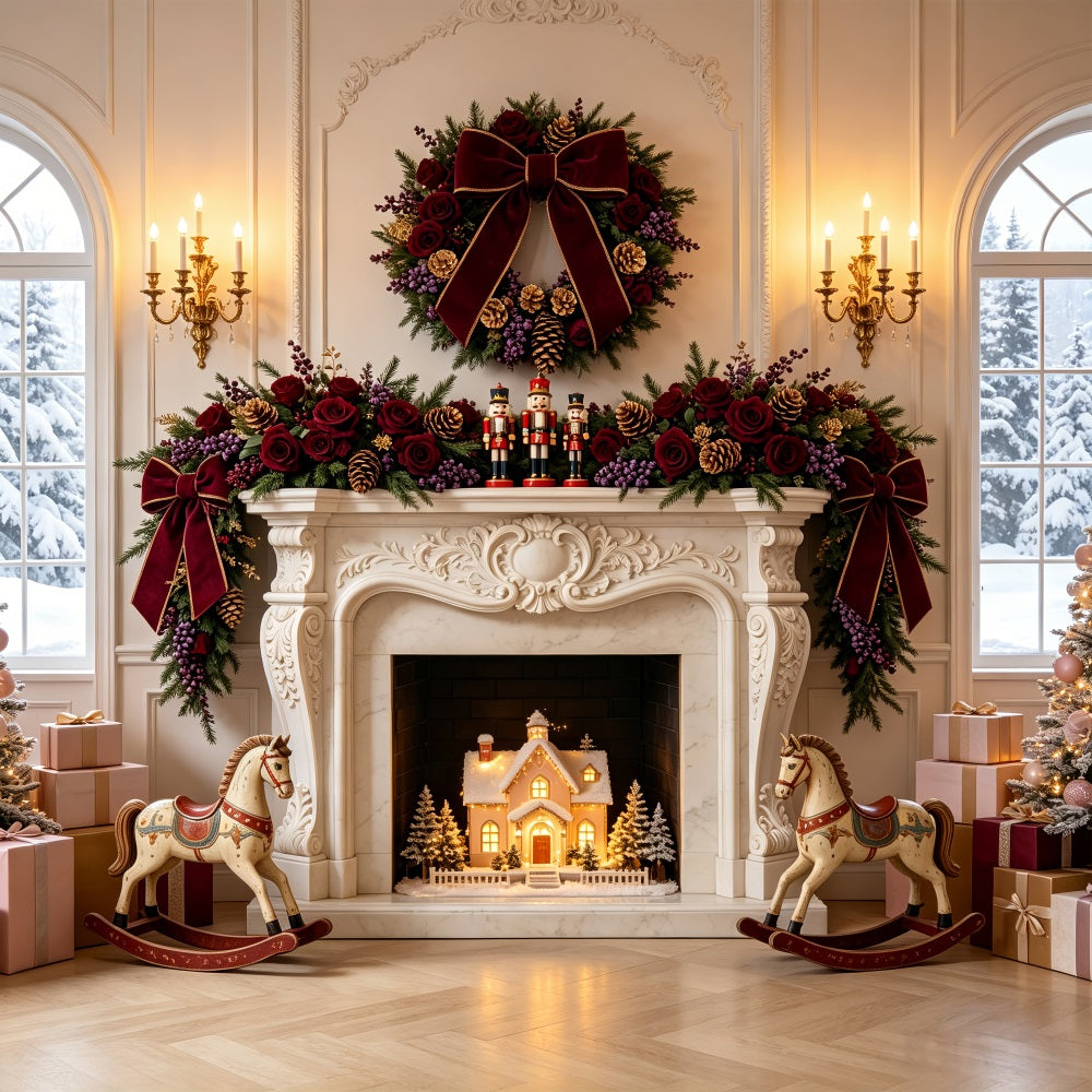 Fond De Cheminée De Noël Décoration De Cheminée Rose Bordeaux Fond En Mousseline De Noël CSH69-54