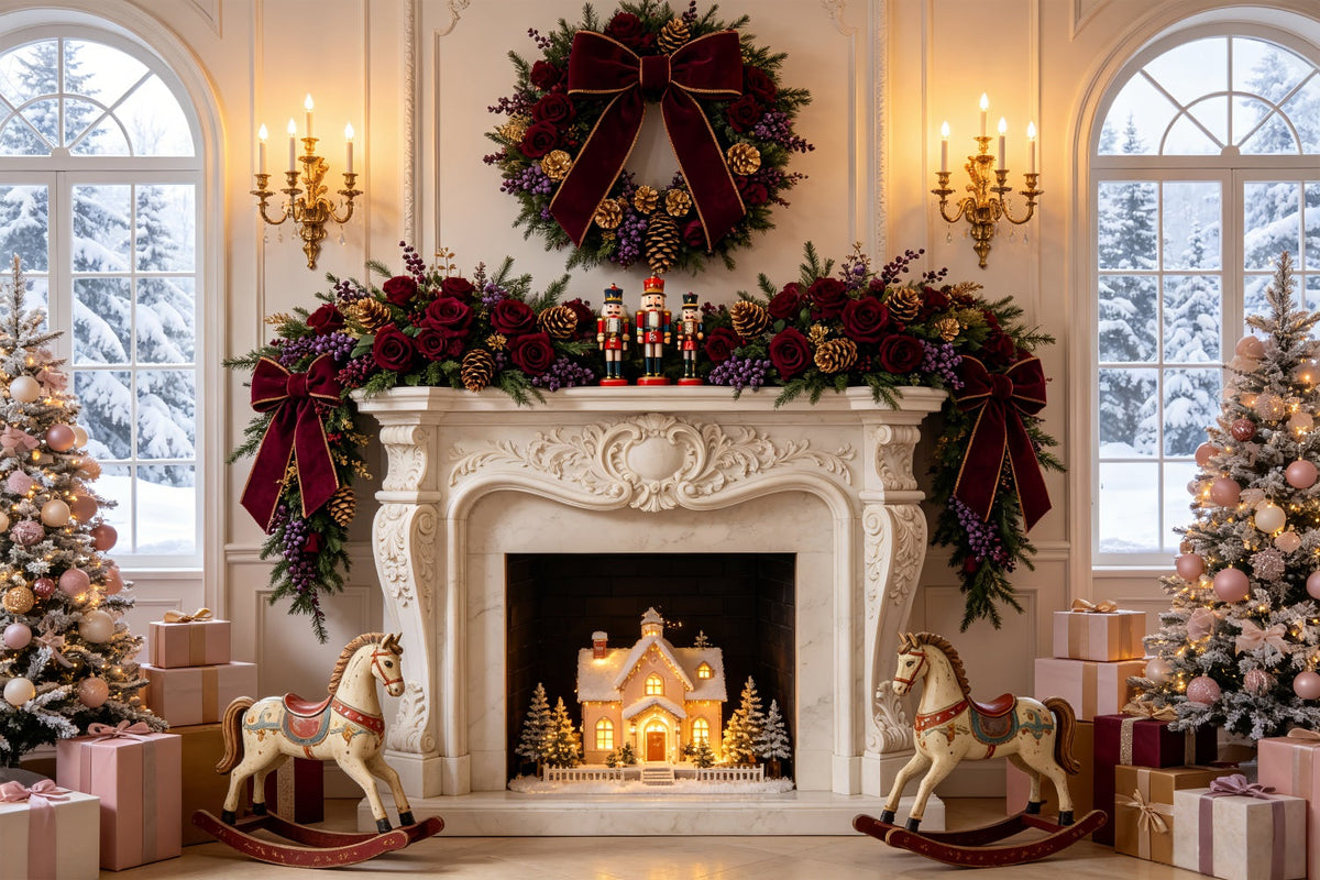 Fond De Cheminée De Noël Décoration De Cheminée Rose Bordeaux Fond En Mousseline De Noël CSH69-54
