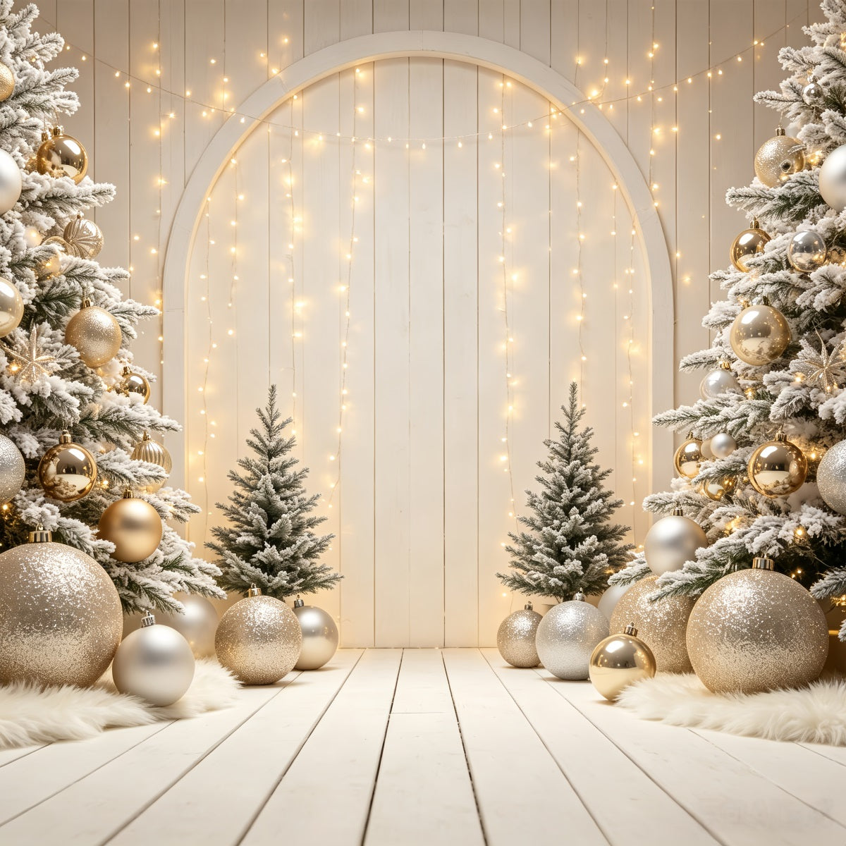 Fond De Noël Arche D'Ornementation Dorée Décor De Portrait De Noël CSH69-56