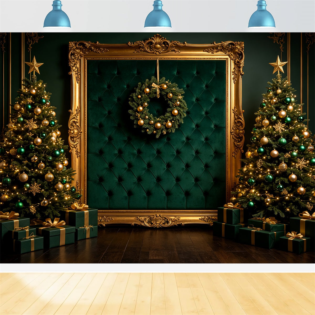 Décor De Portrait De Noël Cadre En Or Émeraude Décors De Noël Pour Photos CSH69-65