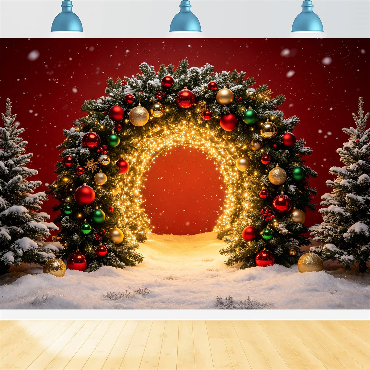 Décor De Portrait De Noël Arche Illuminée Dorée Décor Pour Séance Photo De Noël CSH69-70