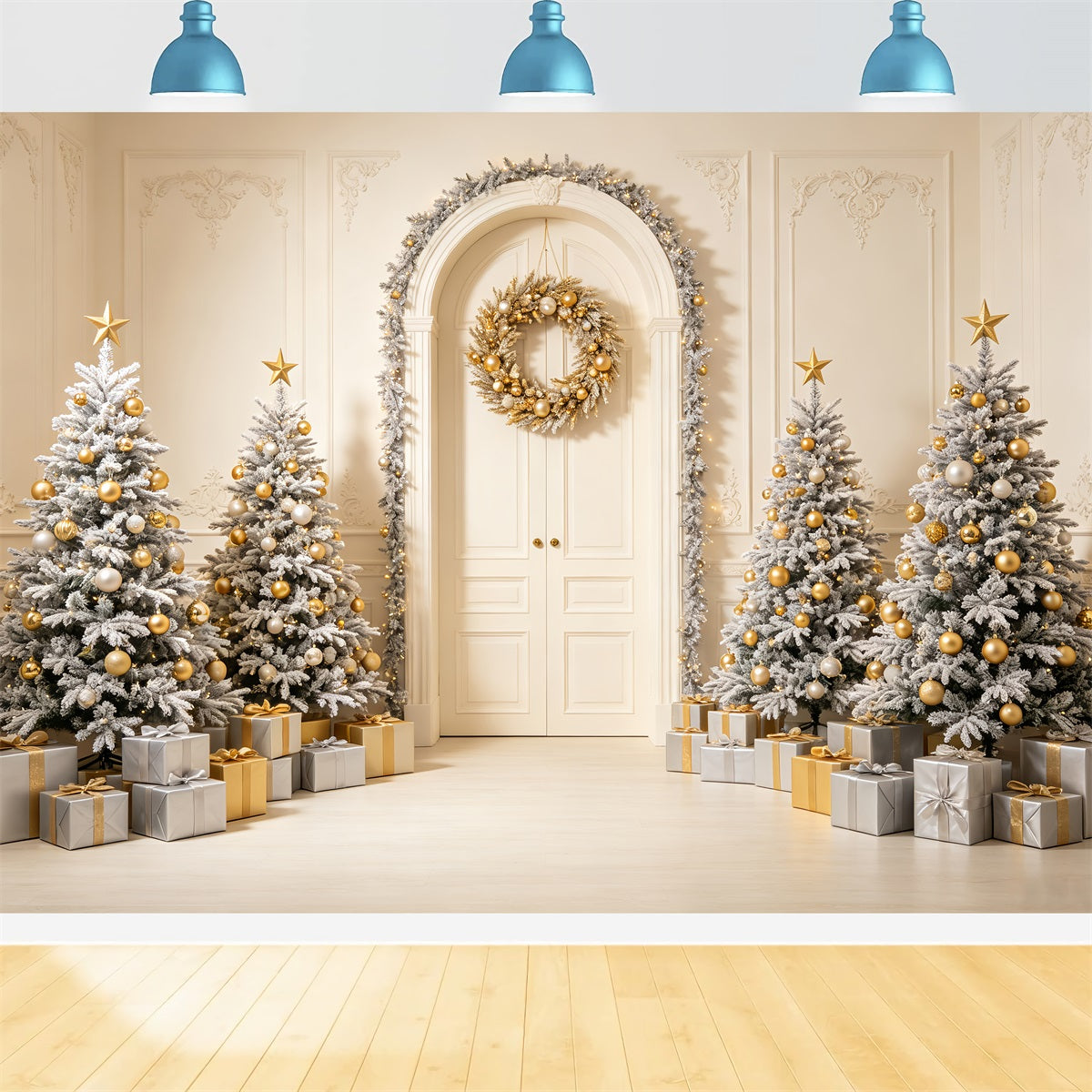 Fond De Carte De Noël Arbre De Noël Sous Une Arche Blanche Fond Photo De Noël CSH69-72