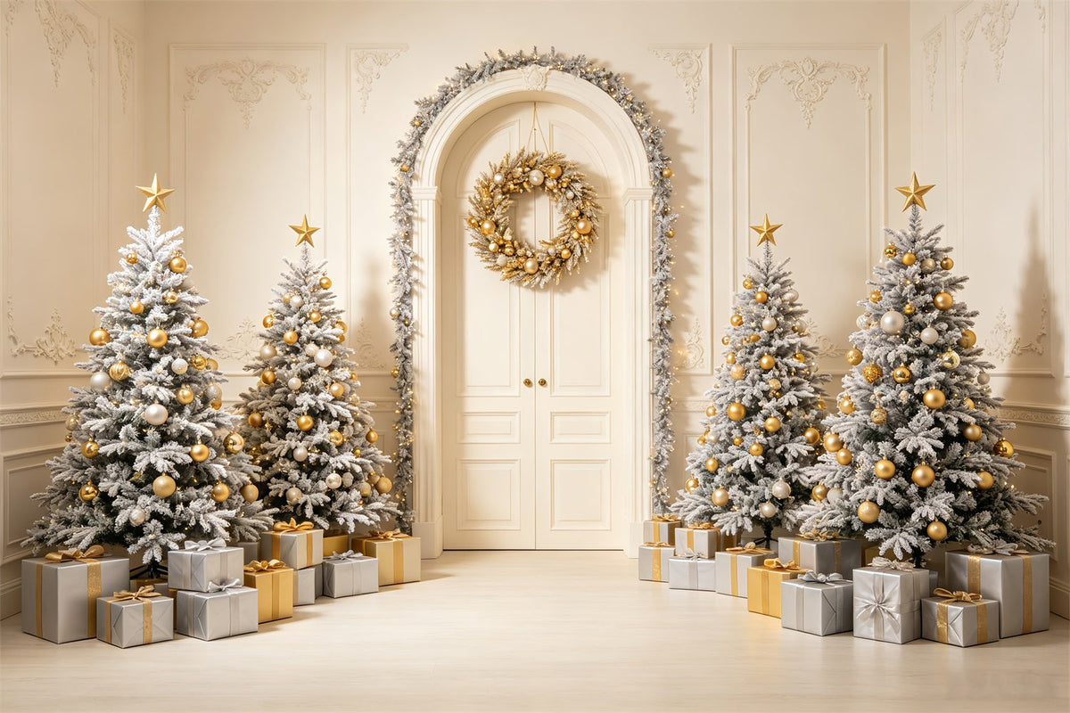 Fond De Carte De Noël Arbre De Noël Sous Une Arche Blanche Fond Photo De Noël CSH69-72