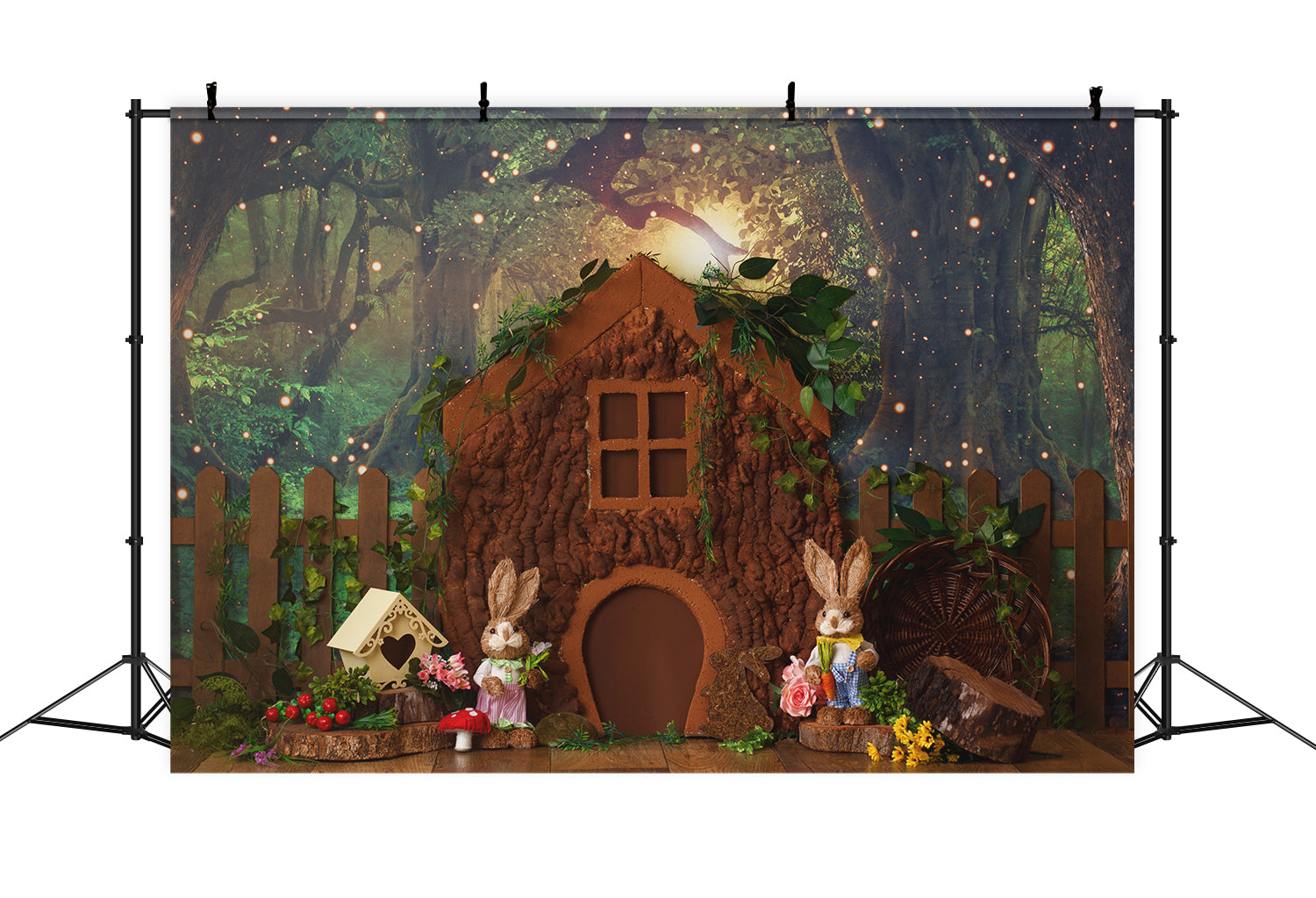 Cabane Lapin Dans l'arbre Toile de Fond de Pâques D1077