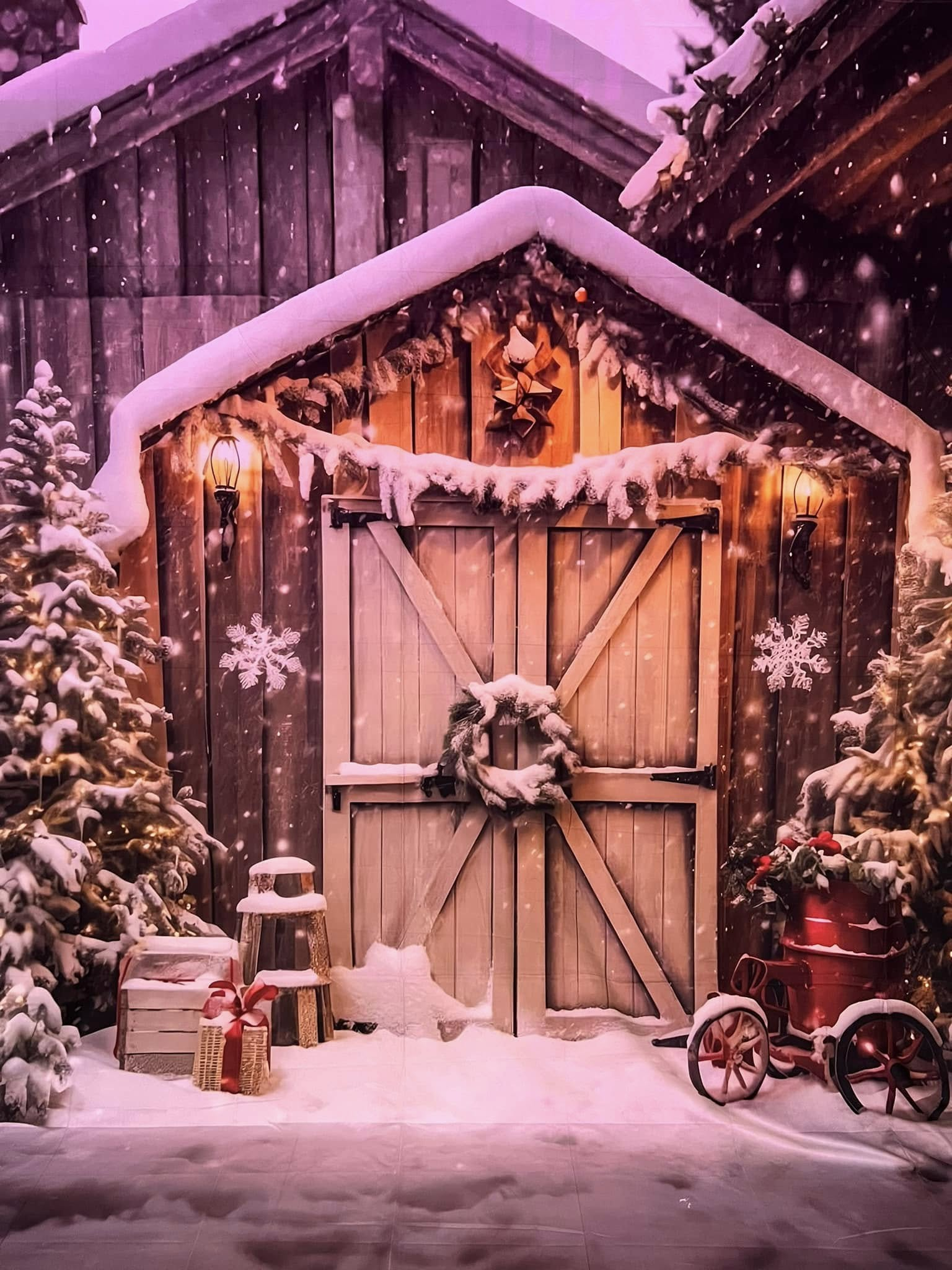 Noël Rustique Porte en bois Neige Toile de fond M10-59