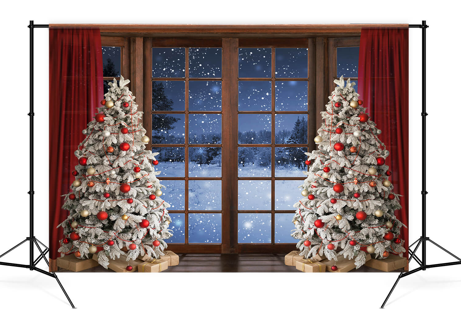 Toile de fond de fenêtre de neige d'hiver de Noël pour la photographie D814
