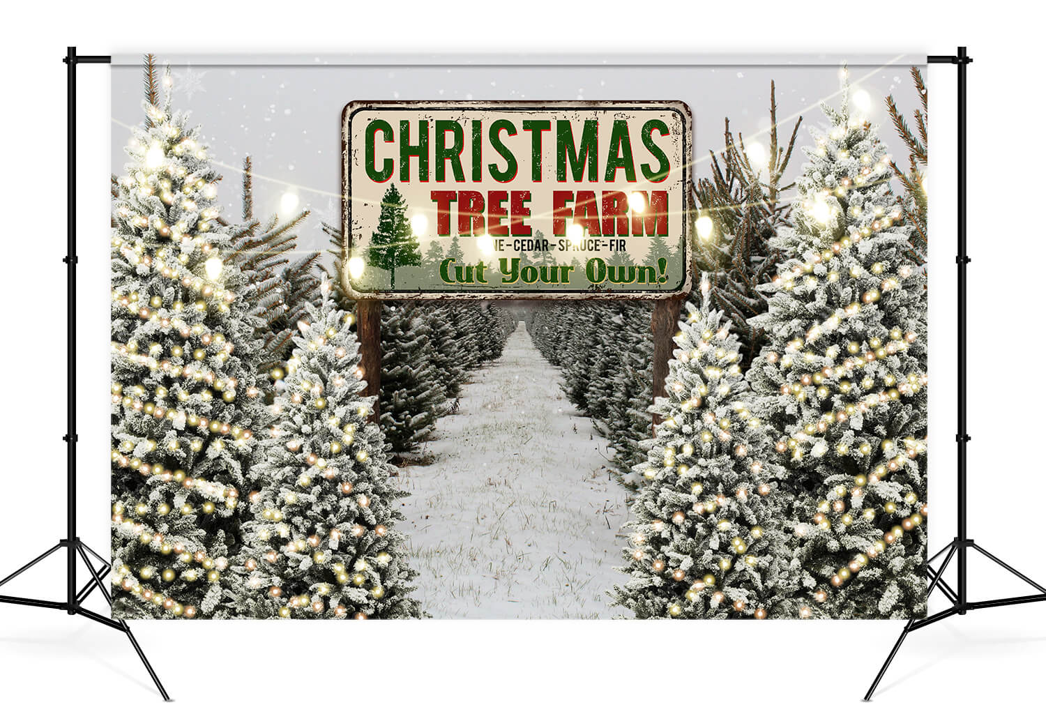 Toile de fond de Noël Hiver Neige Arbre Ferme D834