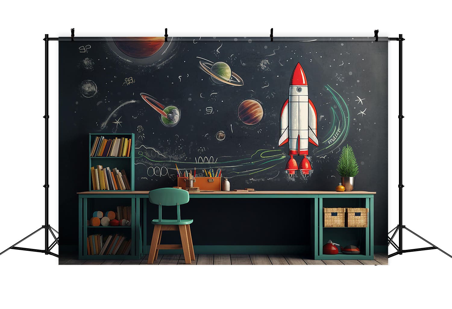 Toile de Fond de Vaisseau Spatial sur Tableau Noir pour la Rentrée Scolaire DBD7-47