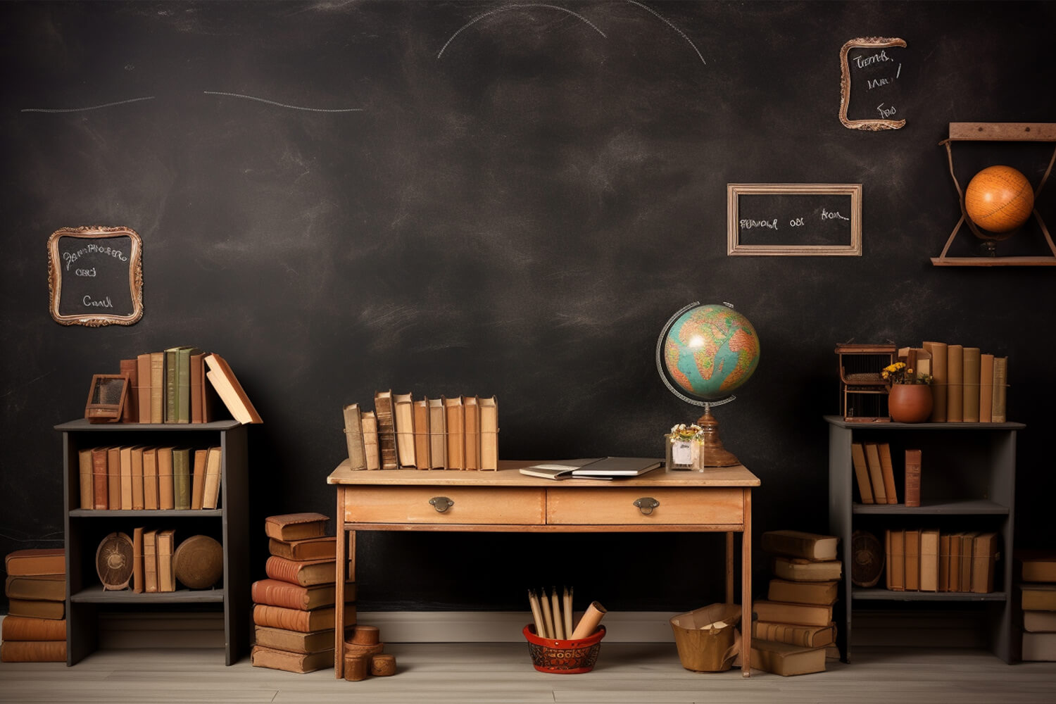 Toile de Fond de Salle de Classe Rétro avec Globe pour la Rentrée Scolaire DBD7-83