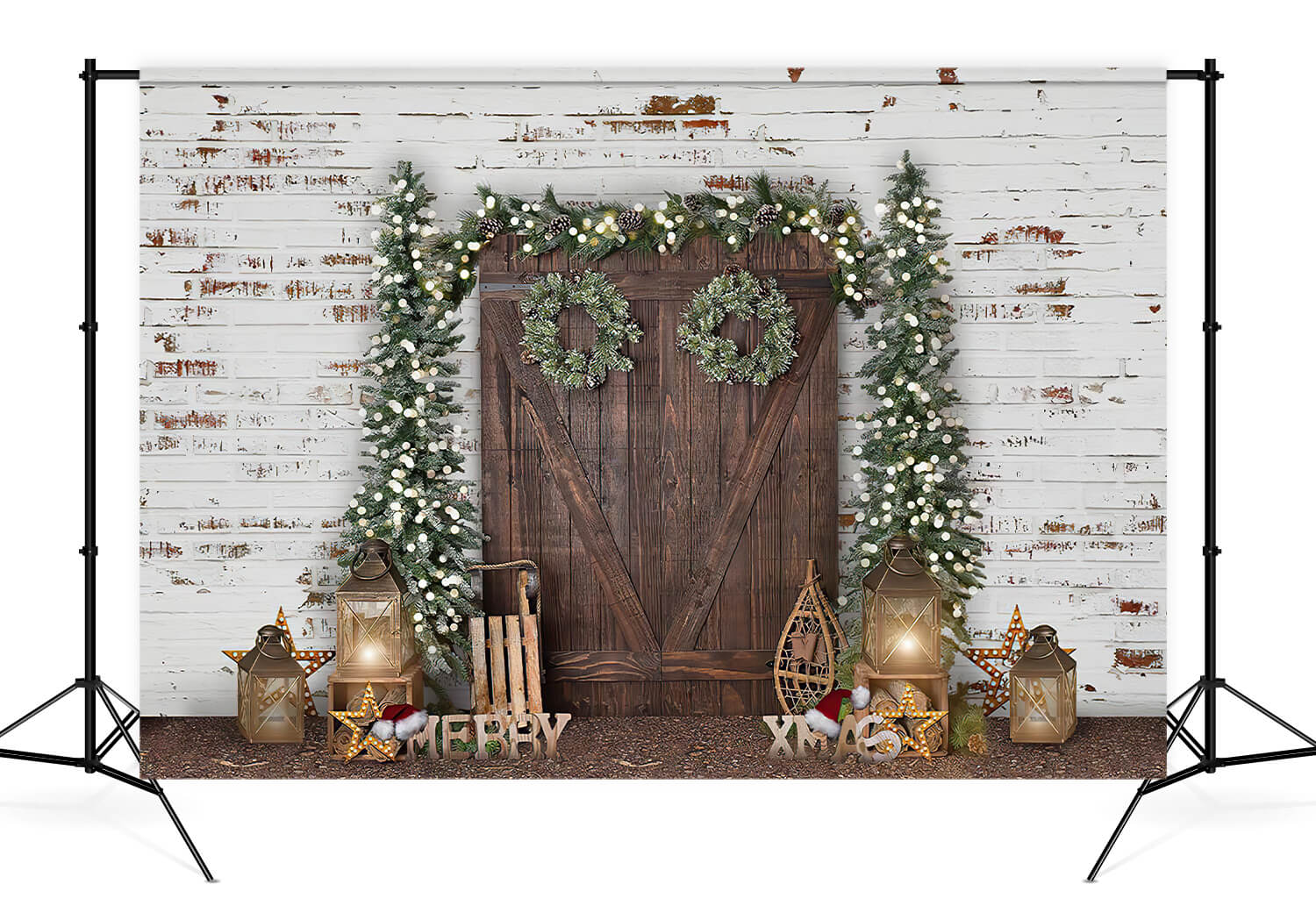Toile de Fond de Noël de Porte en Bois de Mur Blanc pour la Décoration G-1474