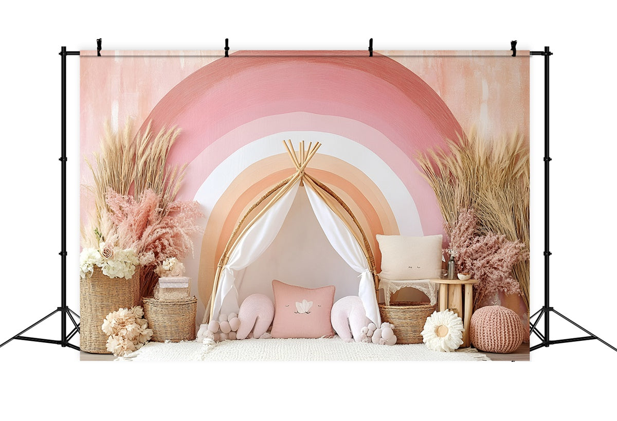 Toile de Fond Photo Boheme Arc Arc-en-Ciel Rose Pâle GQ2-1