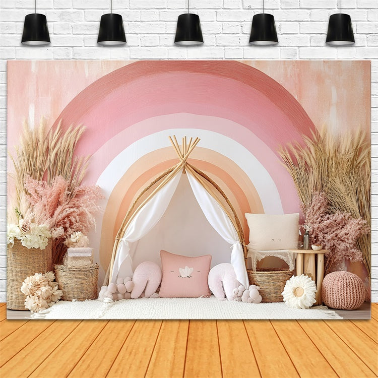 Toile de Fond Photo Boheme Arc Arc-en-Ciel Rose Pâle GQ2-1