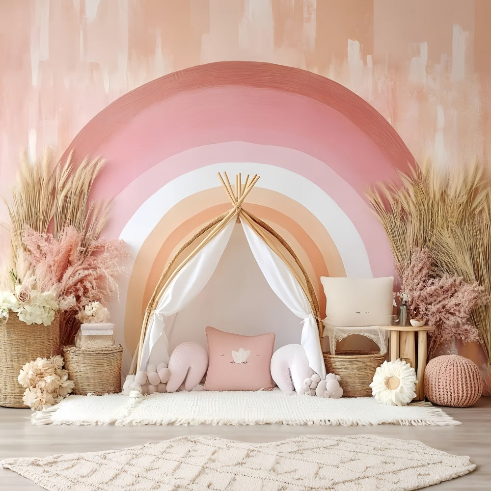 Toile de Fond Photo Boheme Arc Arc-en-Ciel Rose Pâle GQ2-1